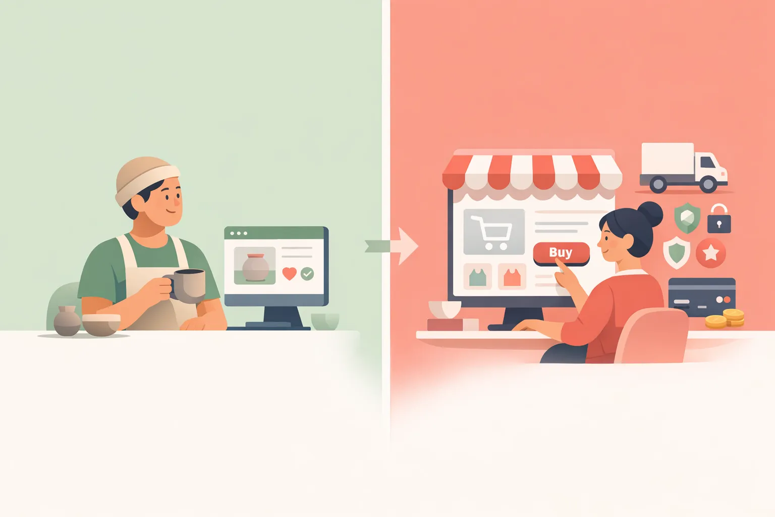 Illustration des obligations légales e-commerce vs site vitrine artisan en 2026