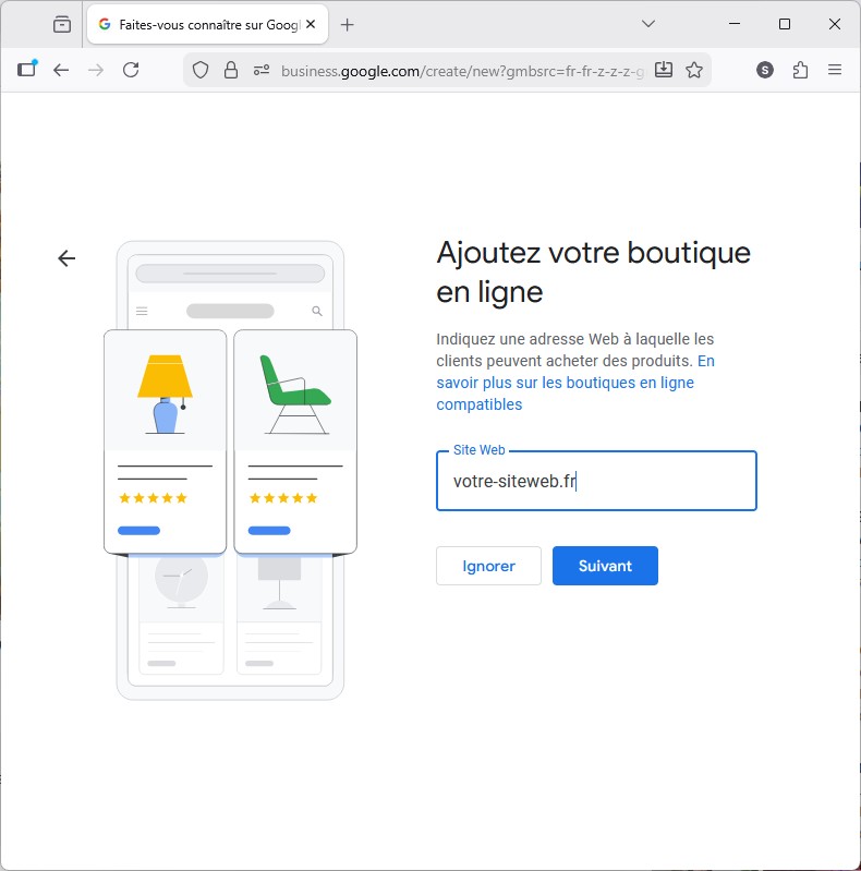 Google Business : ajout de l'URL de la boutique en ligne