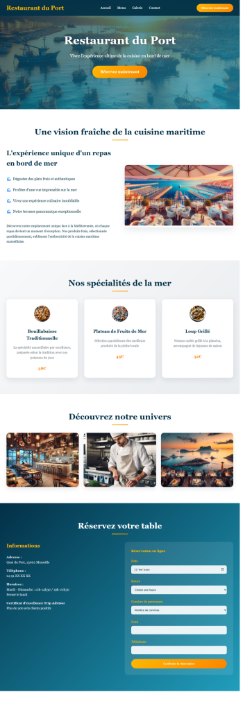 Exemple de site vitrine restaurant