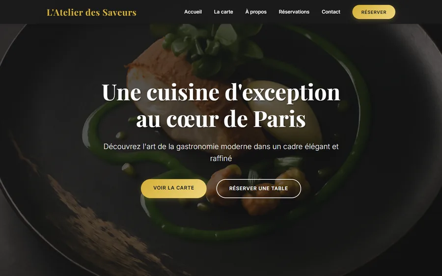 L'Atelier des Saveurs : page d'accueil sur ordinateur