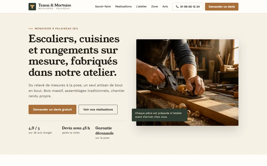 Atelier Tenon & Mortaise : page d'accueil sur ordinateur