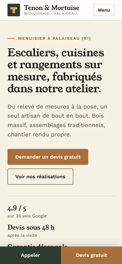 Atelier Tenon & Mortaise : la même page sur téléphone